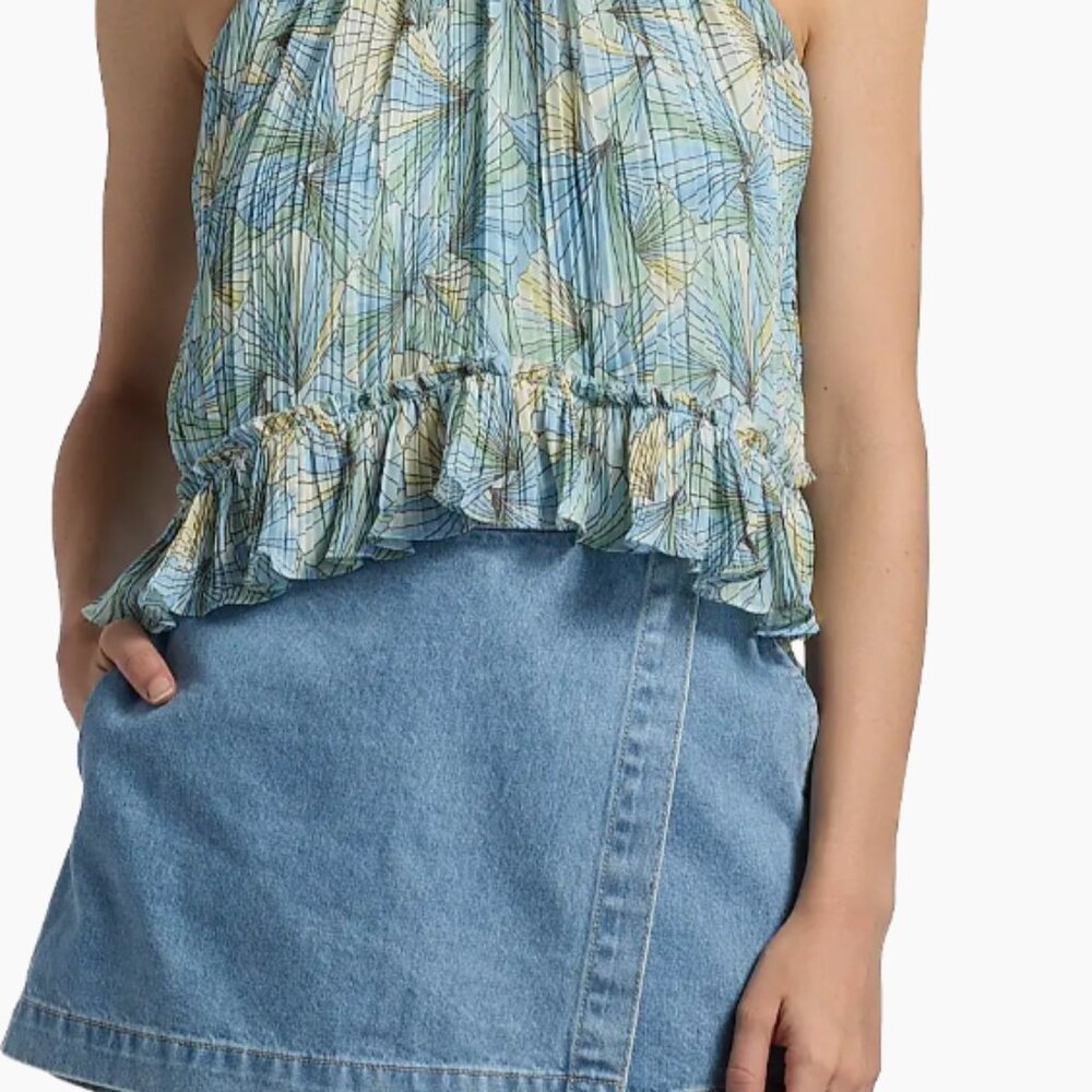 Veronica Beard NWT Renee Halter Top in powder blue multi, size 10. $448 - Picture 5 of 6
